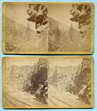 1870s Collier’s Colorado 2 Stereoview Clear Creek Series Hanging Rock & Beaver