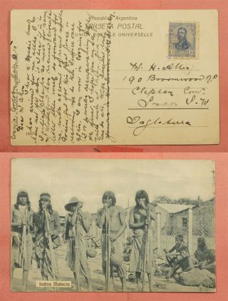 1910 Argentina Indios Matacos Postcard To England