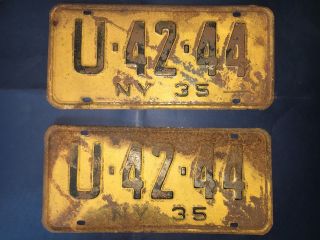 Set Of 2 Vintage - 1935 York License Plates - " U - 42 - 44 " - Very Rare