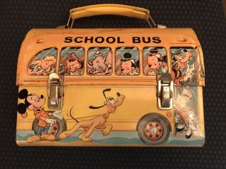 Vintage Top Walt Disney School Bus Metal Lunch Box,  Missing Thermos