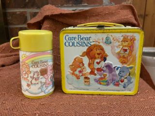 Vintage 1985 Care Bear Cousins Aladdin Metal Lunch Box With Thermos