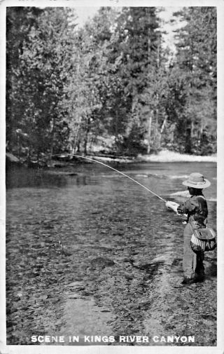 Fly Fishing In Kings River Canyon California 1916 Hume Psmk Real Photo Postcard