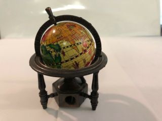 Vintage Die - Cast Miniature Pencil Sharpener World Globe On Stand