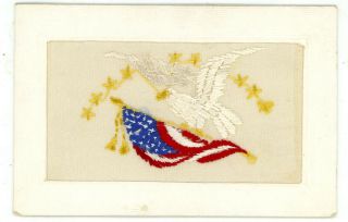 Hand Made Souvenir - White Eagle W/ American Flag - Embroidered Postcard Patriotic