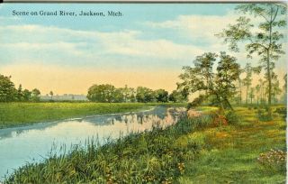Jackson Mi A Quiet Grand River 1920