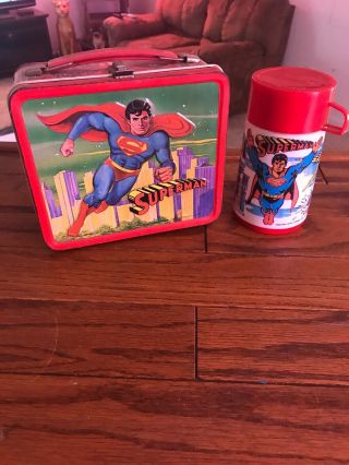 1978 Vintage Dc Comics Superman Aladdin Lunch Box With Matching Thermos