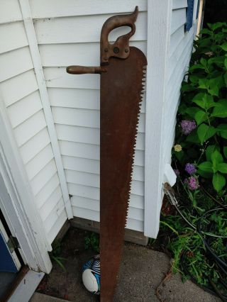 Vintage One Man Crosscut Saw With Helper Handle Warranted Superior 3