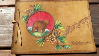 Antique Leather Hand Painted Petoskey,  Mich.  Photo Album -