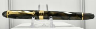 Bülow X450 Green & Brown Patterned Fountain Pen W/18k Gold Plated Ss - 5 1/2 "