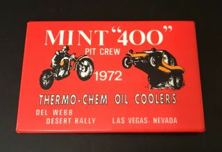 " 400 " Pit Crew 1972 Del Webb Desert Rally Las Vegas Square Pin Badge