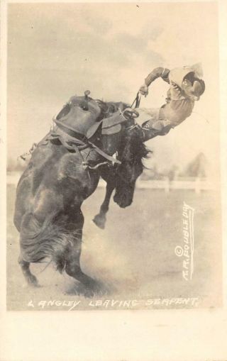 Rppc Langley Leaving Serpent,  Rodeo Cowboy On Horse Ca 1920s Vintage Postcard