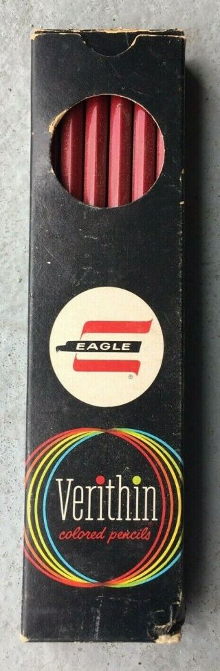 12 Vintage Eagle Verithin 745 Carmine Red Color Pencils W/ Box