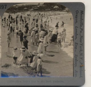 Years Day At The Beach In The Surf Australia Keystone Stereoview C1920