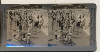Years Day at the beach in the surf Australia Keystone Stereoview c1920 2