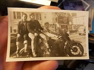 Vint Snapshot Photo,  Teenage Boys Hang Out On Motorcycle