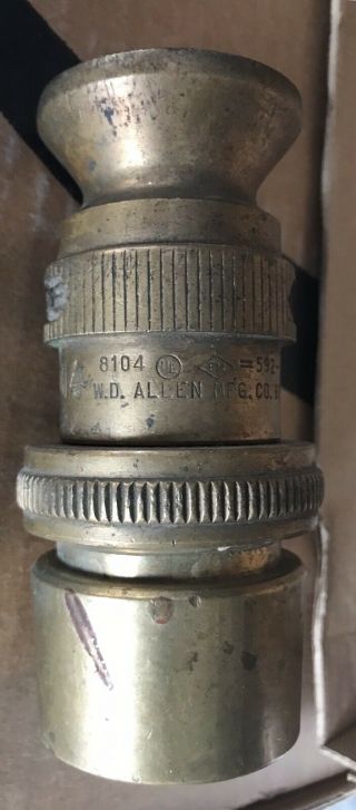 Vintage Brass Fire Nozzle W.  D.  Allen Co.  5” Gently LQQK 6
