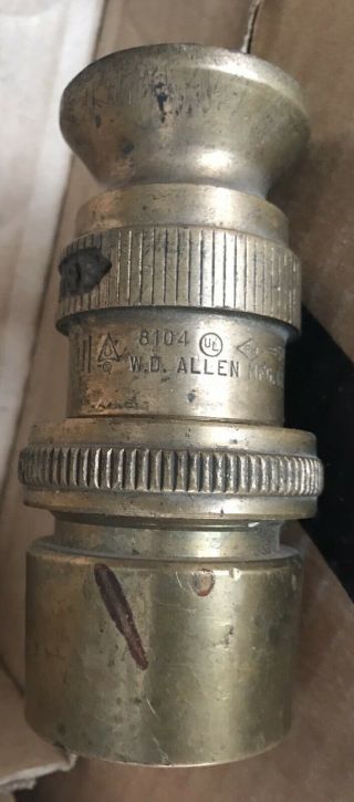 Vintage Brass Fire Nozzle W.  D.  Allen Co.  5” Gently LQQK 8