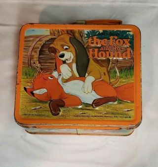 Vintage 1981 80s Disney Fox And The Hound Metal Lunchbox