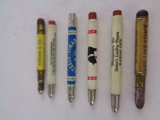 Vintage Lof Of 6 Advertising Bullet Pencils - Hogs - Livestock - Ten Commandments