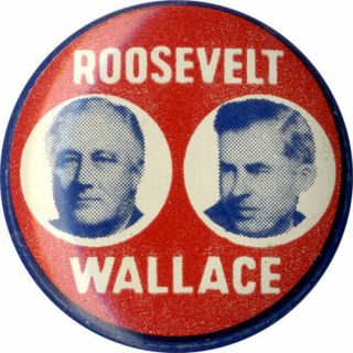Vintage 1940 Franklin Roosevelt Henry Wallace Jugate Pinback (1884)
