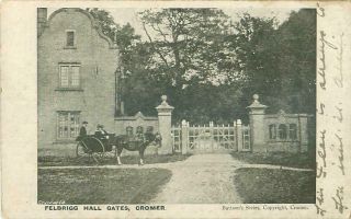 Pc Felbrigg Hall Gates Horse & Cart Near Cromer Norfolk Posted 1904