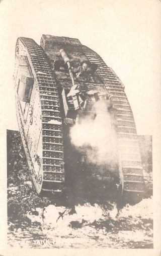 Wwi Era The Tank In Action Soldier Going Uphill C1917 Real Photo Postcard Rppc