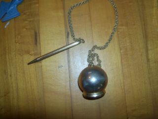 Vintage Or Antique Brass Ball Mechanical Pencil On Chain
