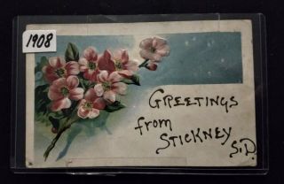 Vintage 1908 Stickney Sd South Dakota Postcard Post Card