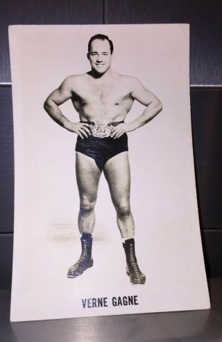 Verne Gagne Photo Postcard Kodak Wrestling Champion In Title Belt Vintage B&w