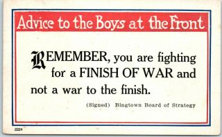 Vintage 1910s Wwi Patriotic Postcard " Advice To The Boys At The Front.  "