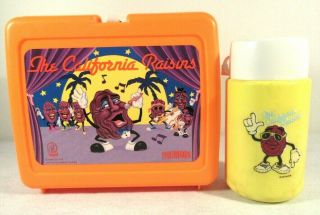Vintage 1988 The California Raisins Rare Orange Plastic Lunch Box W/ Thermos Guc