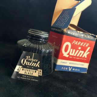 D90 Vintage Parker Quink Microfilm Black For V Mail Bottle Is 90 Full 1940 