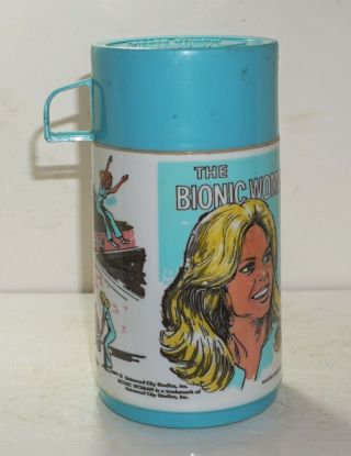 1977 THE BIONIC WOMAN THERMOS ONLY (THIS ONE HAS THE CAR) ALADDIN no LUNCH BOX 6