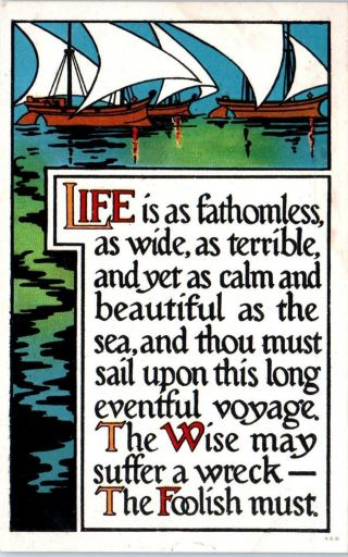Arts & Crafts Style Postcard C1910s " Life Is Fathomless " Great Color & Graphics