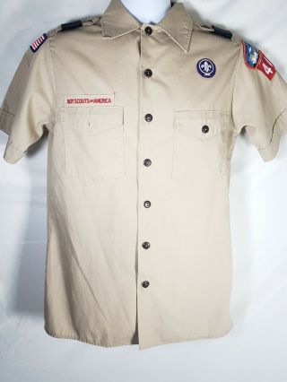 Boy Scouts Of America Bsa Official Uniform Shirt Mens Small 14 14 1/2 Patches Ss