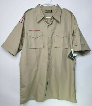 Boys Scouts Of America Adult Size Medium Beige Short Sleeve Uniform Shirt Nwt