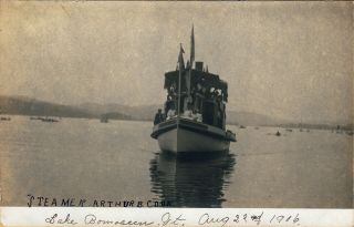 Lake Bomoseen,  Vt Rppc Steamer Arthur B.  Cook During A Regatta 1906