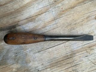 Antique Primitive Thick Wood Handle Steel Screwdriver Wooden Grip