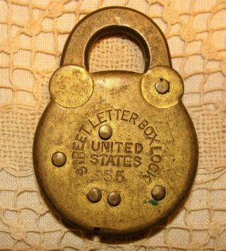 Antique Solid Brass Padlock Street Letter Box Lock U.  S.  55 No Key