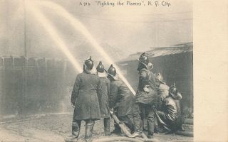 York City – Fighting The Flames Rotograph Postcard – Udb (pre 1908)
