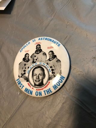 Apollo 11 Neil Armstrong First Men On The Moon Vintage Pin Back