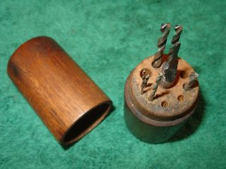 Vintage Round Wooden Drill Bit Index With Push On Cover 1 - 1/2 " X 4 " Long