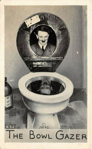 1942 The Bowl Gazer Adolf Hitler Reflection Toilet Bowl Wwii Propaganda Rppc Pc