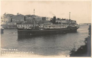 Malta 1925 King & Queen Of Belgium Arrive On Sawa Maru At Valletta Photo Card