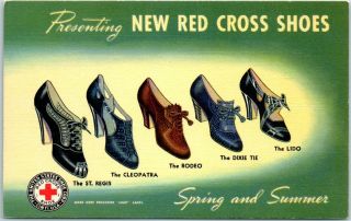 Vintage Red Cross Shoes Linen Advertising Postcard " Spring & Summer " 1937