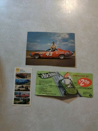 Vintage Richard Petty Postcard & 2 Rare Bonus Items Hertz Brochure & Hot Wheels