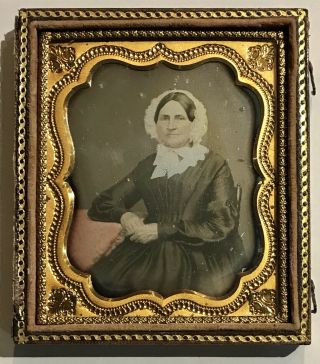 Antique 1/6 Plate Daguerreotype Photo Of Older Woman,  Partial Case