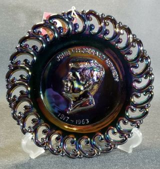 John F.  Kennedy Le Smith Glass Amethyst Carnival Glass Plate