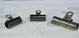 3x Vintage 2” Bulldog Small Metal Clips Old Office Paper Clamp Binder