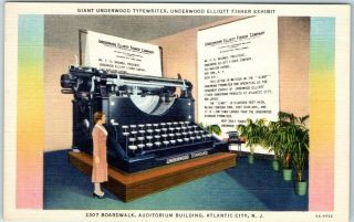 Atlantic City Nj Vintage Postcard " Giant Underwood Typewriter " Linen 1935